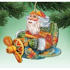 gDeBrekht 8112030M Wooden Aviator Santa Decorative Hanging or Freestanding Figurine for Home & garden