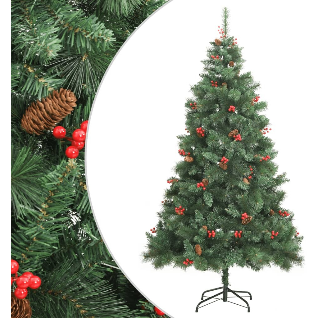 vidaXL Artificial Hinged Christmas Tree with Cones and Berries 94.5"