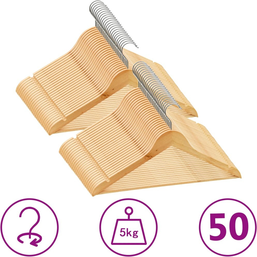 vidaXL 50 pcs Clothes Hanger Set Non-slip Hardwood