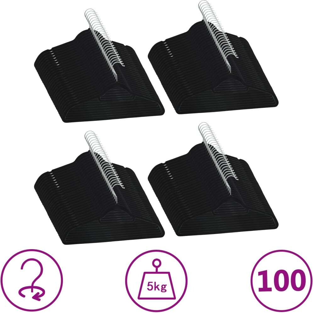 vidaXL 100 pcs Clothes Hanger Set Anti-slip Black Velvet