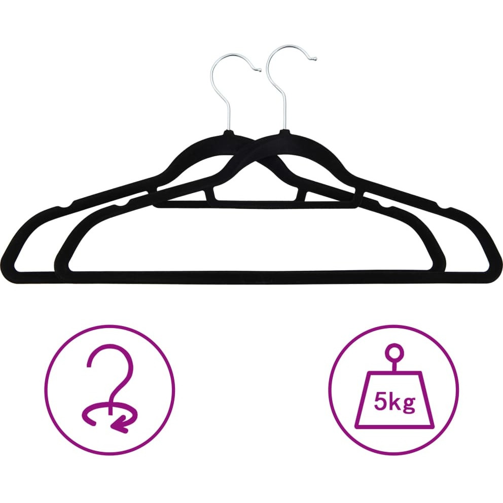 vidaXL 100 pcs Clothes Hanger Set Anti-slip Black Velvet