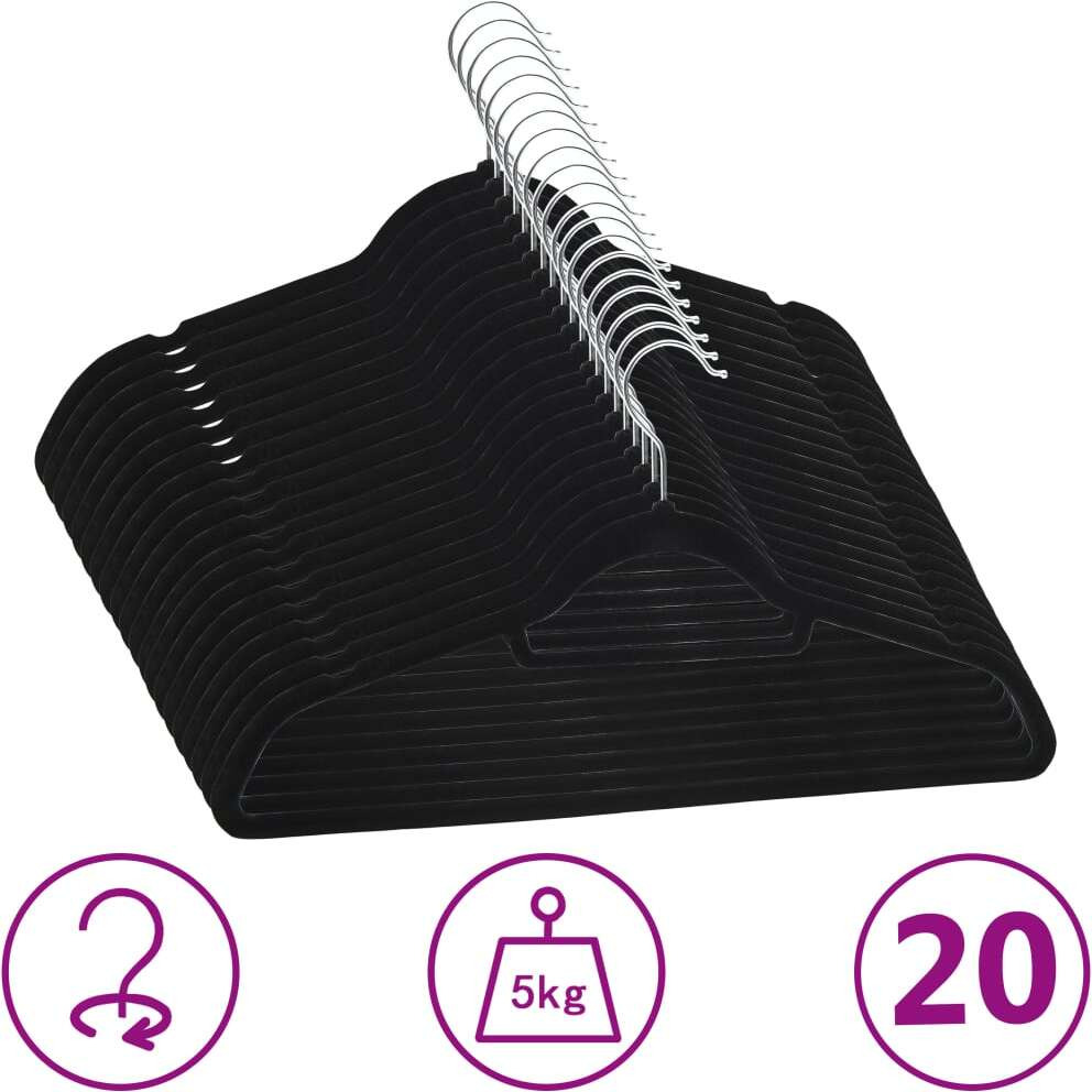 vidaXL 20 pcs Clothes Hanger Set Anti-slip Black Velvet