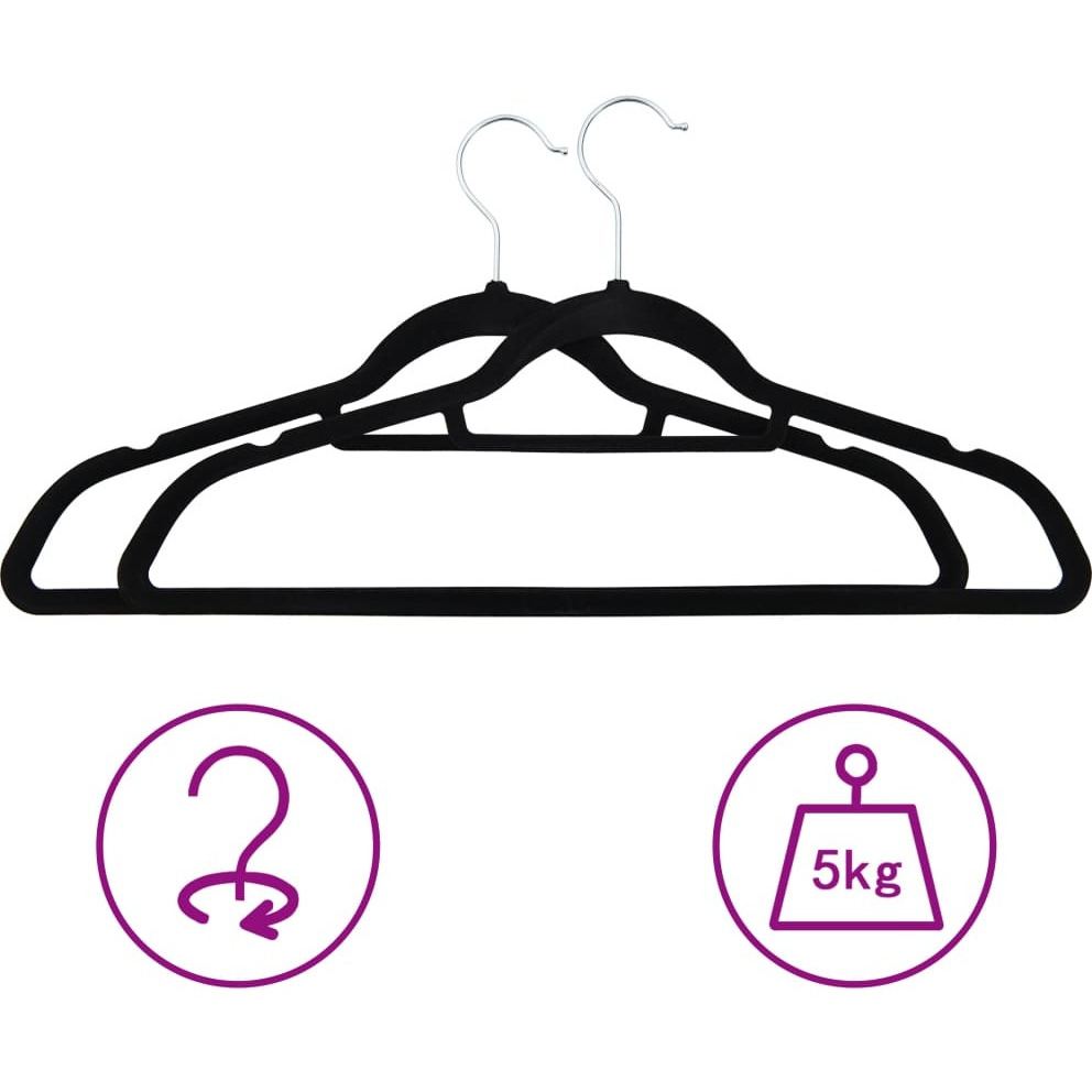 vidaXL 50 pcs Clothes Hanger Set Anti-slip Black Velvet