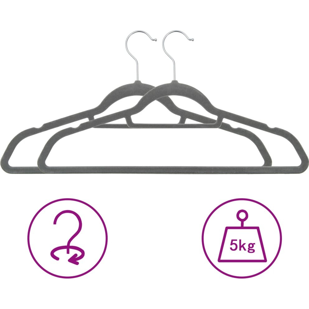 vidaXL 100 pcs Clothes Hanger Set Anti-slip Gray Velvet