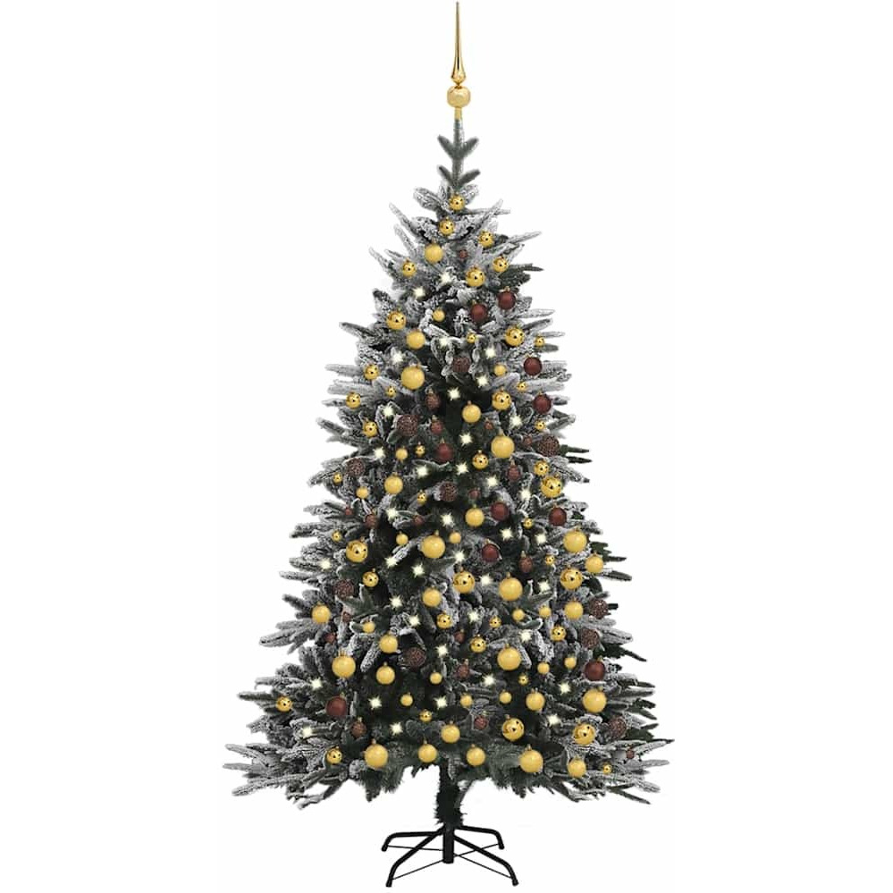vidaXL Artificial Christmas Tree LED&Ball Set&Flocked Snow 82.7" PVC&PE