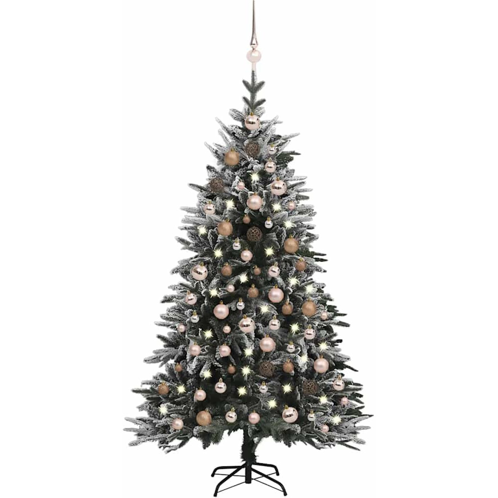 vidaXL Artificial Christmas Tree LED&Ball Set&Flocked Snow 70.9" PVC&PE