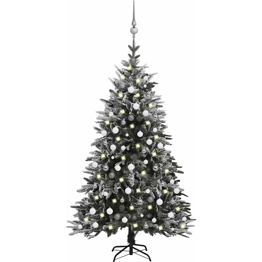 vidaXL Artificial Christmas Tree LED&Ball Set&Flocked Snow 82.7" PVC&PE