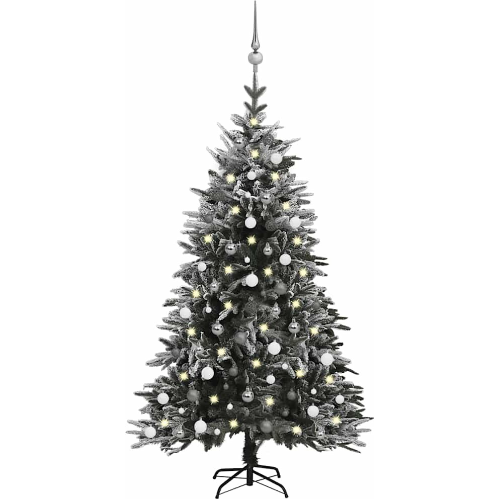 vidaXL Artificial Christmas Tree LED&Ball Set&Flocked Snow 70.9" PVC&PE