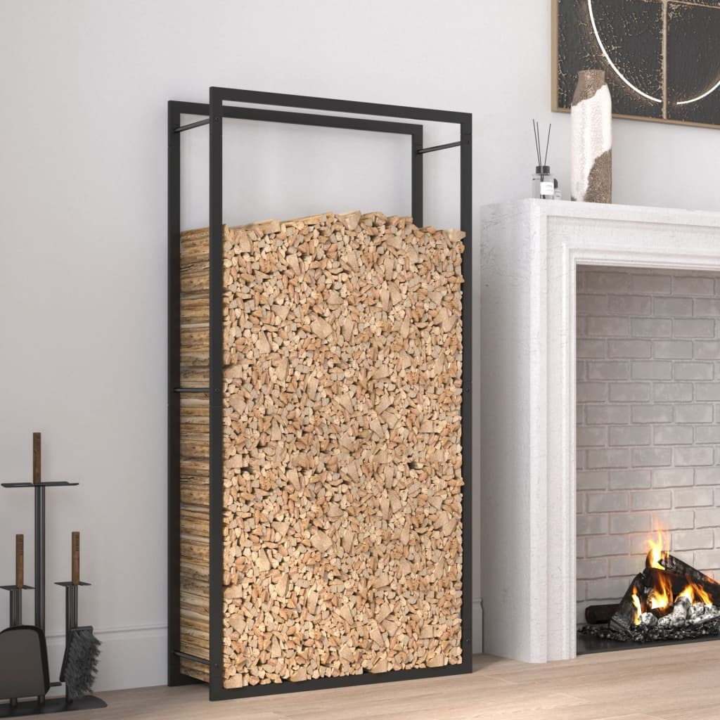 vidaXL Firewood Rack Matt Black 31.5&quotx11&quotx60.6" Steel