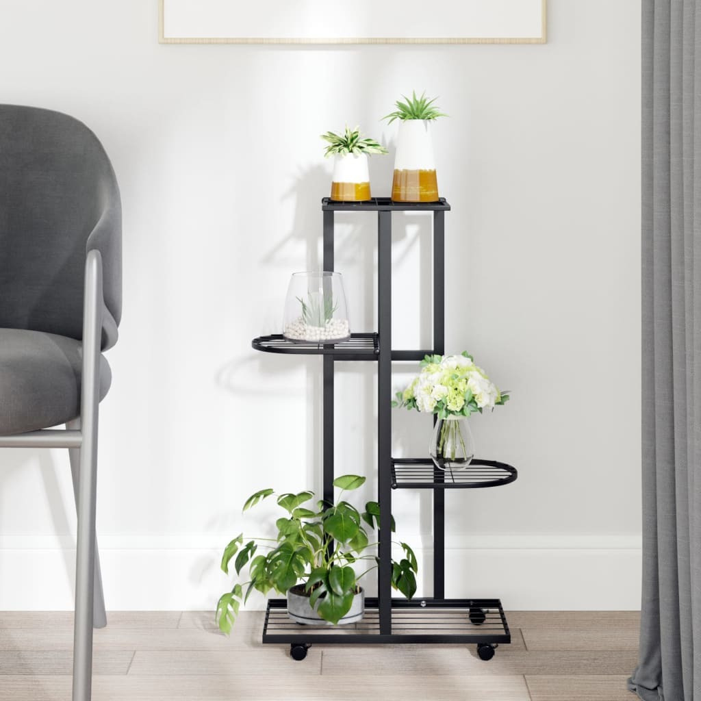 vidaXL 4-Floor Flower Stand with Wheels 17.3&quotx9.1&quotx31.5" Black Iron
