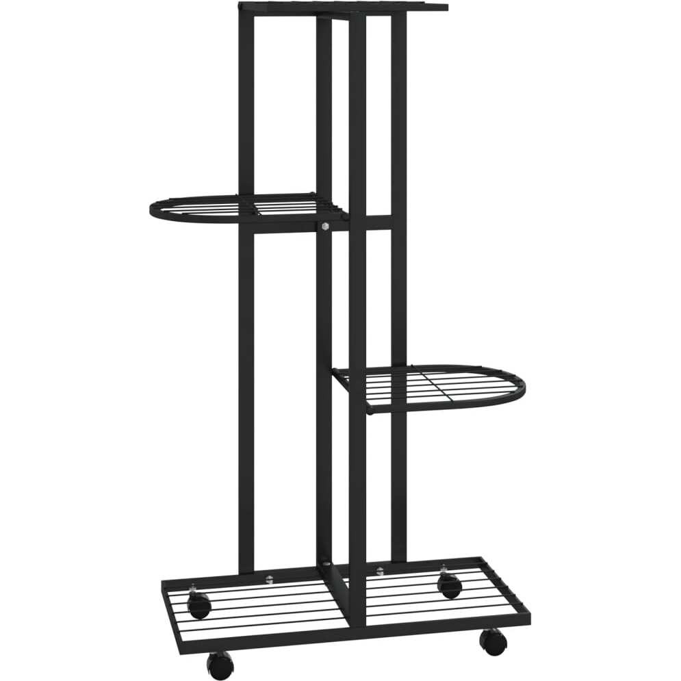 vidaXL 4-Floor Flower Stand with Wheels 17.3&quotx9.1&quotx31.5" Black Iron