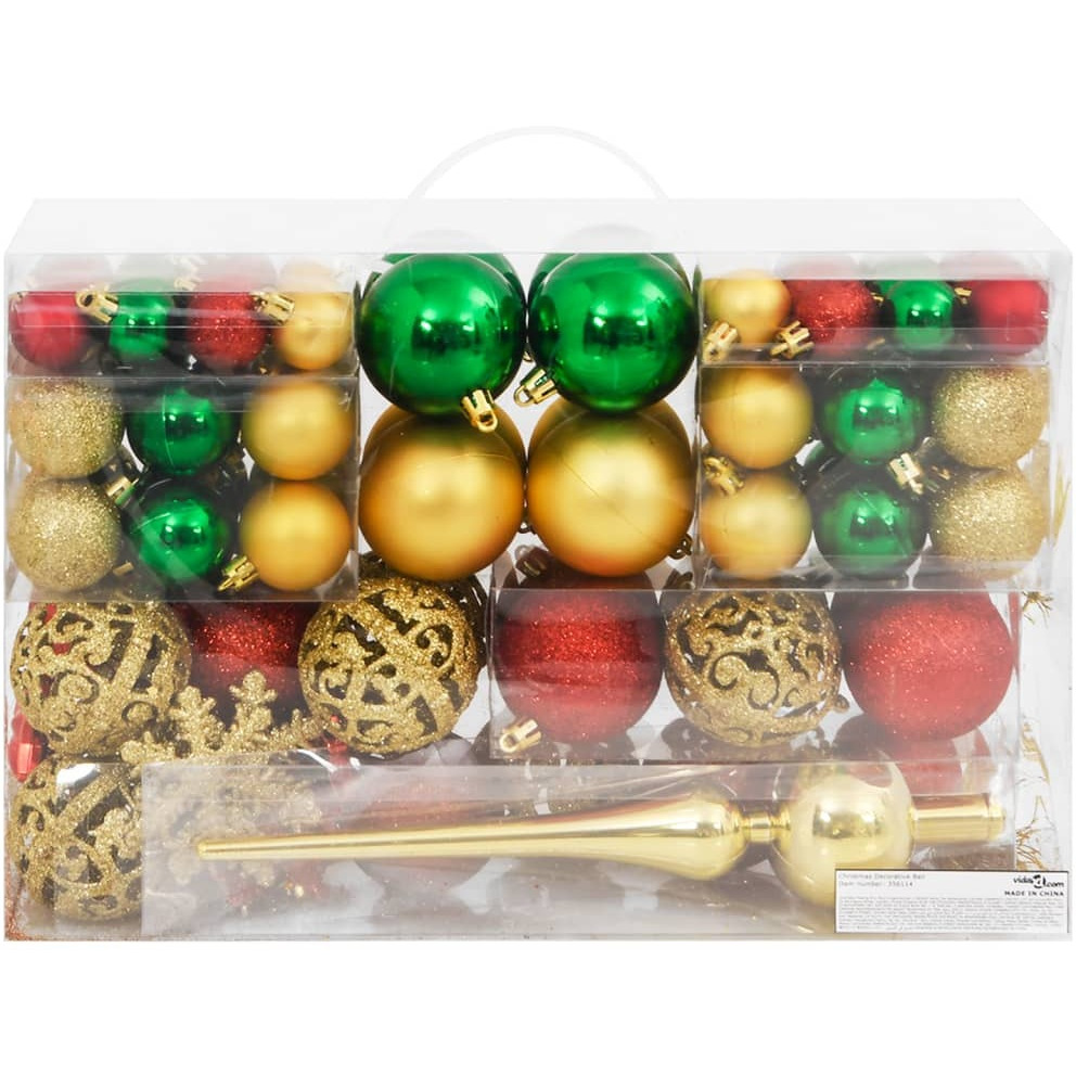 vidaXL 112 Piece Christmas Bauble Set Red / Green / Gold Polystyrene