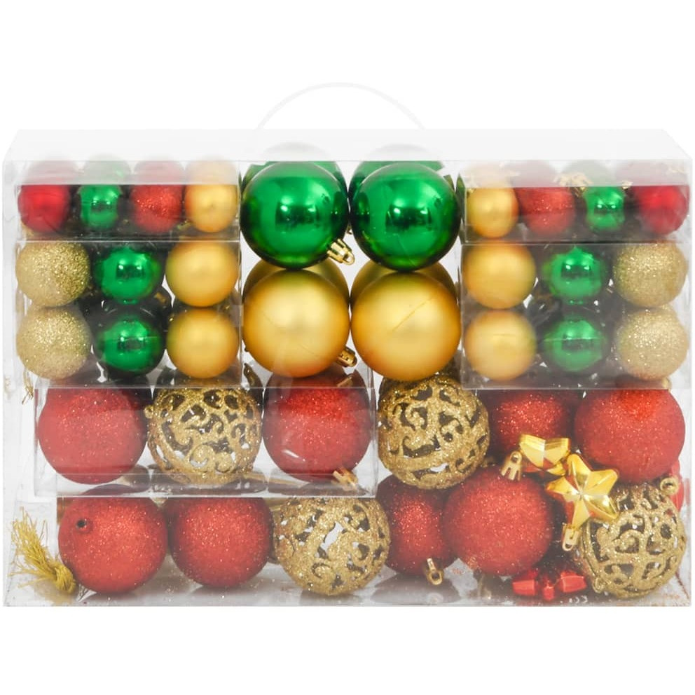 vidaXL 112 Piece Christmas Bauble Set Red / Green / Gold Polystyrene