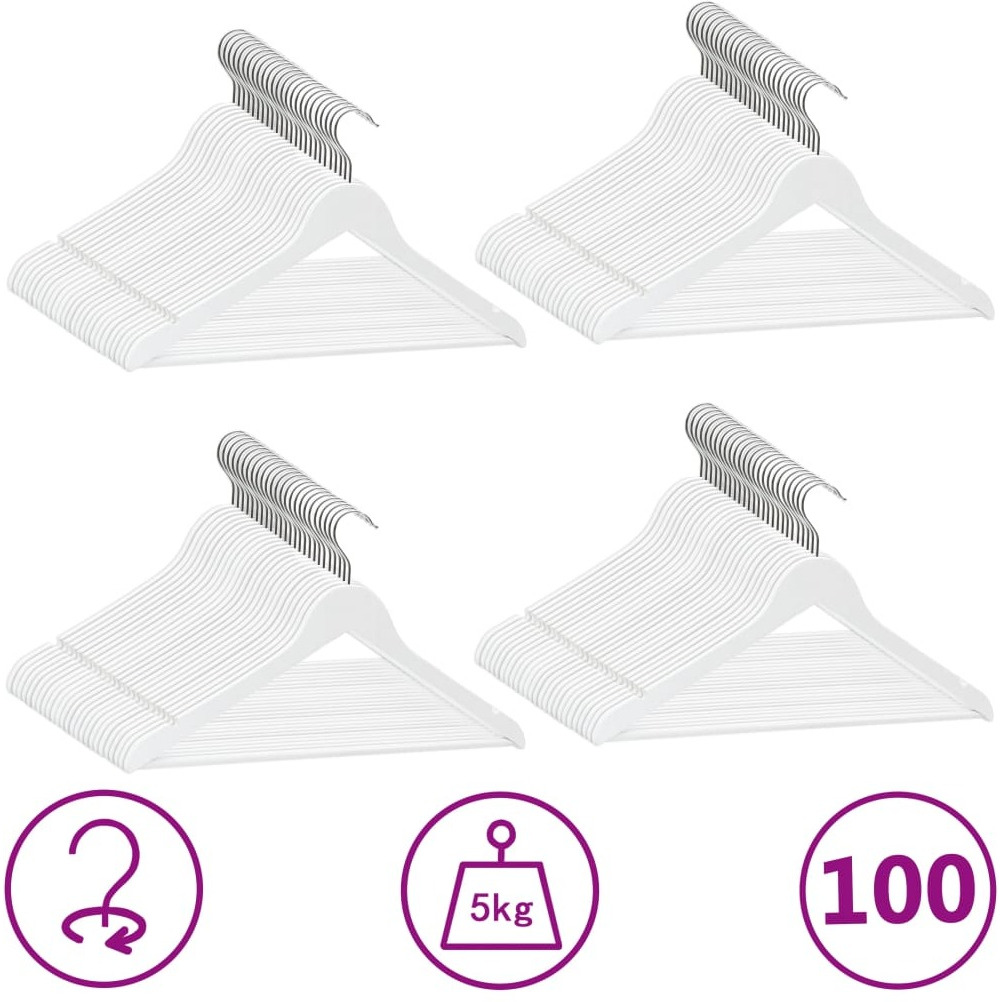 vidaXL 100 pcs Clothes Hanger Set Non-slip White Hardwood