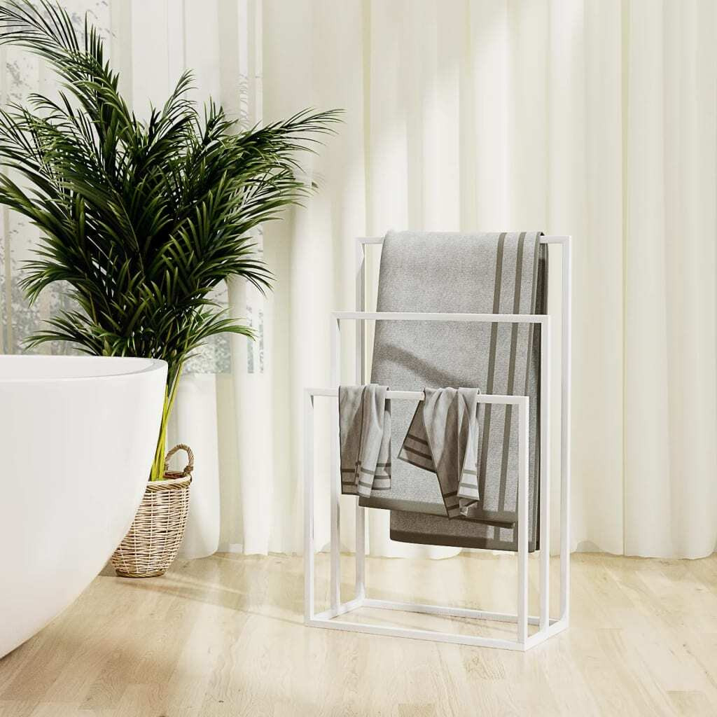 vidaXL Freestanding Towel Rack White 18.9&quotx9.4&quotx31.1" Iron