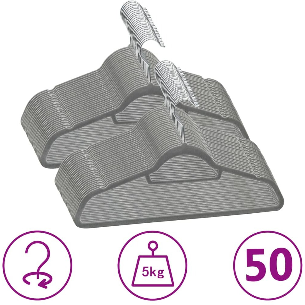vidaXL 50 pcs Clothes Hanger Set Anti-slip Gray Velvet
