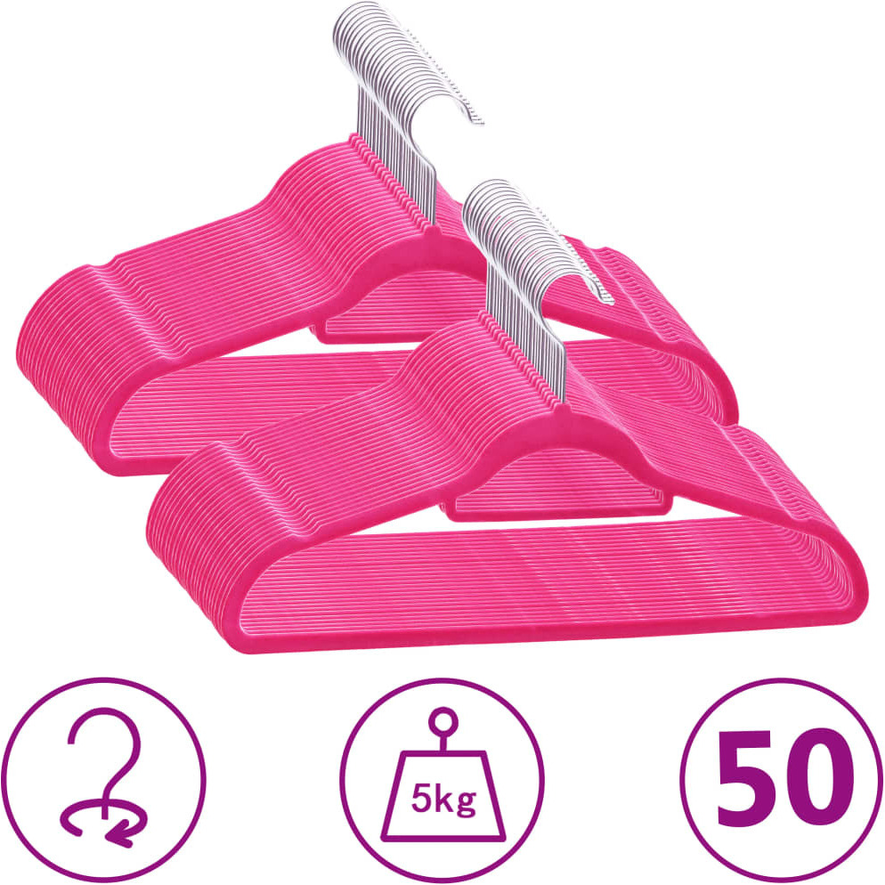 vidaXL 50 pcs Clothes Hanger Set Anti-slip Pink Velvet