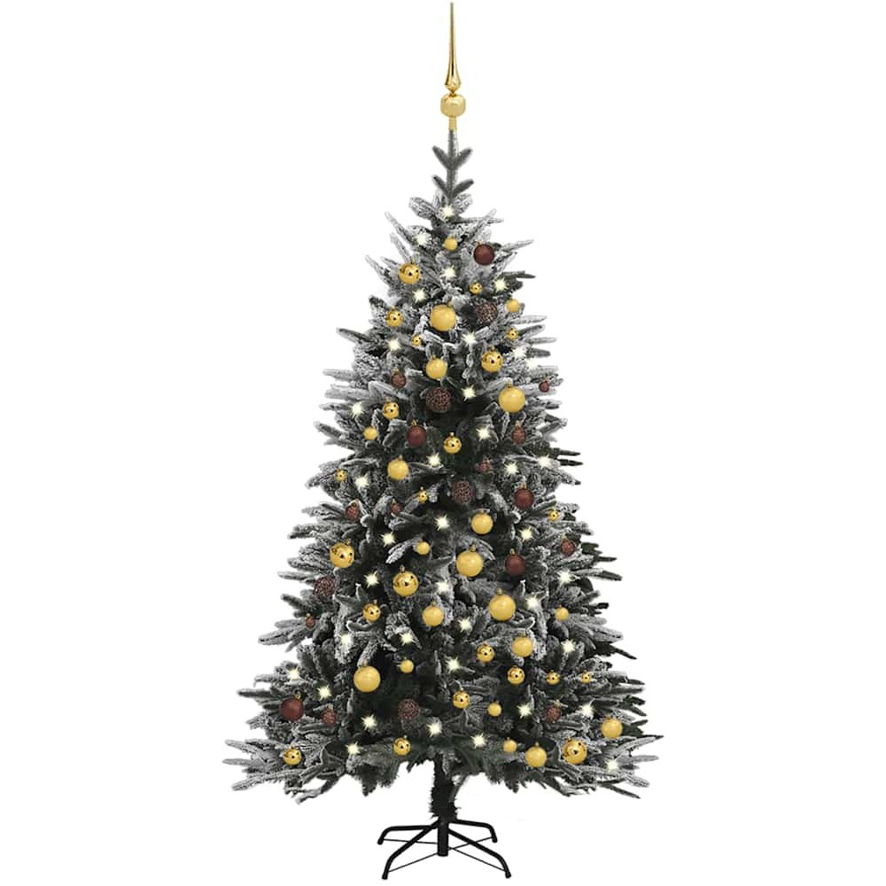 vidaXL Artificial Christmas Tree LED&Ball Set&Flocked Snow 70.9" PVC&PE