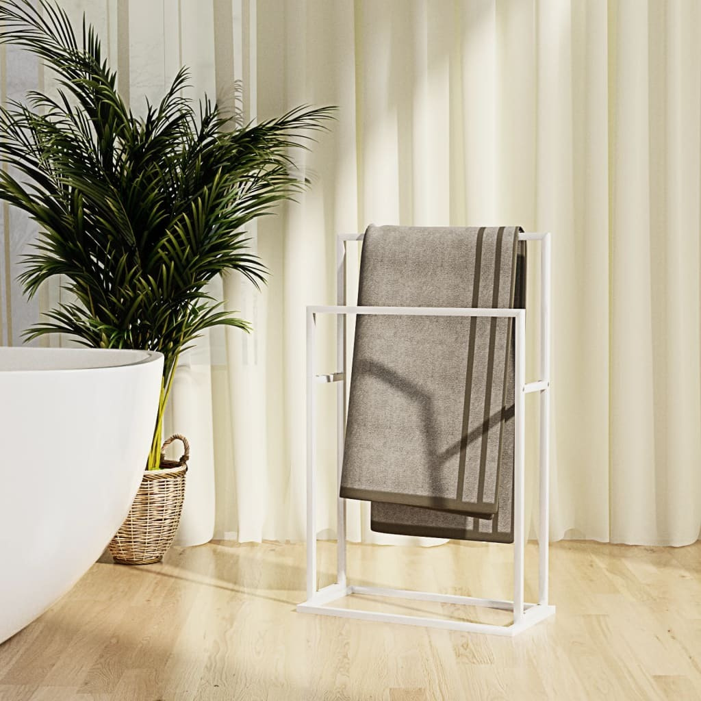 vidaXL Freestanding Towel Rack White 18.9&quotx9.4&quotx30.9" Iron