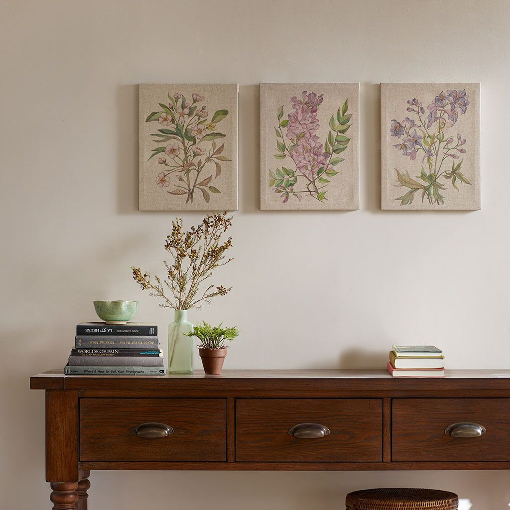 Linen Botanicals Illustration 3-piece canvas Wall Art Set(D0102H5TDcP)