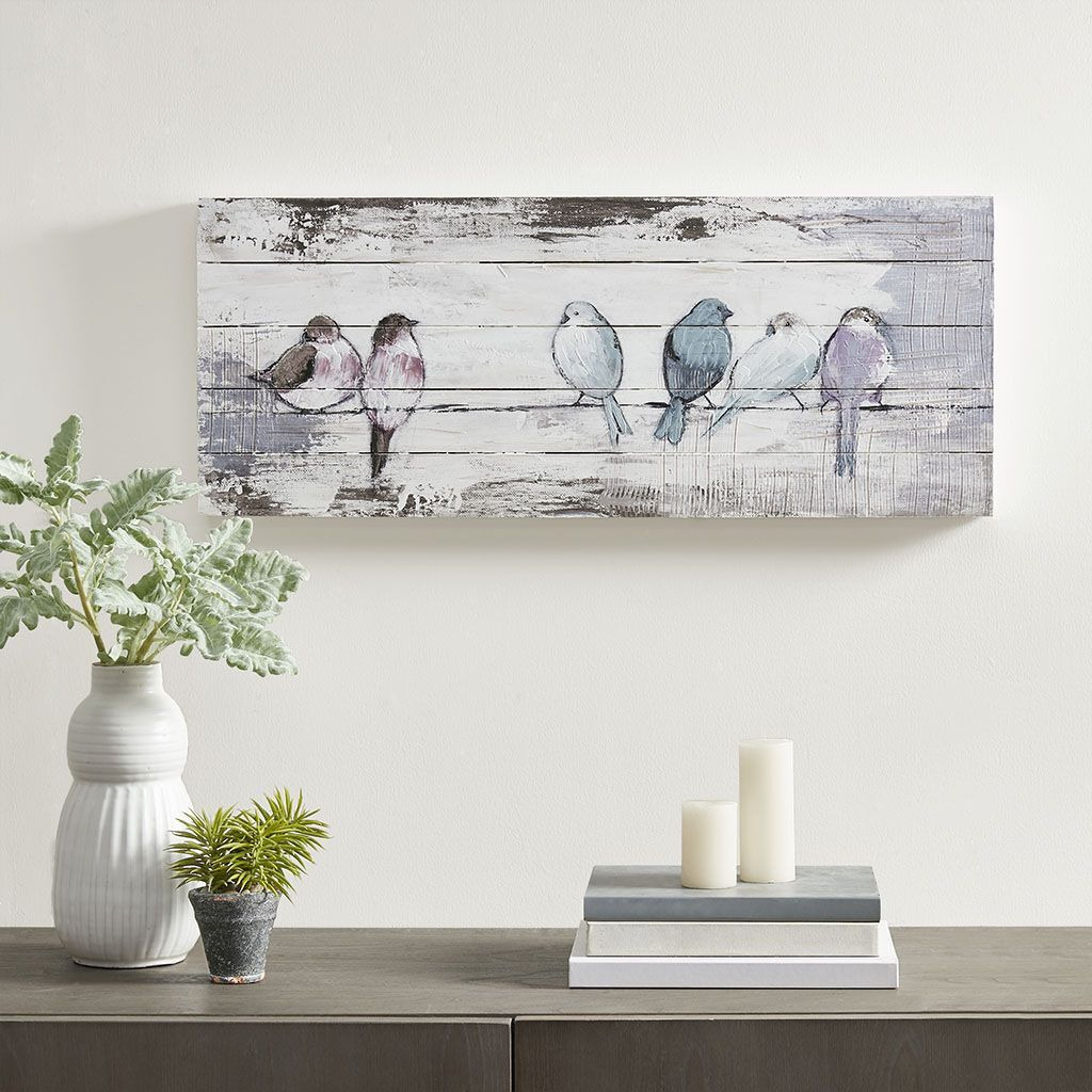 Perched Birds Hand Painted Wood Plank Panel Wall Decor(D0102H5SZ4X)