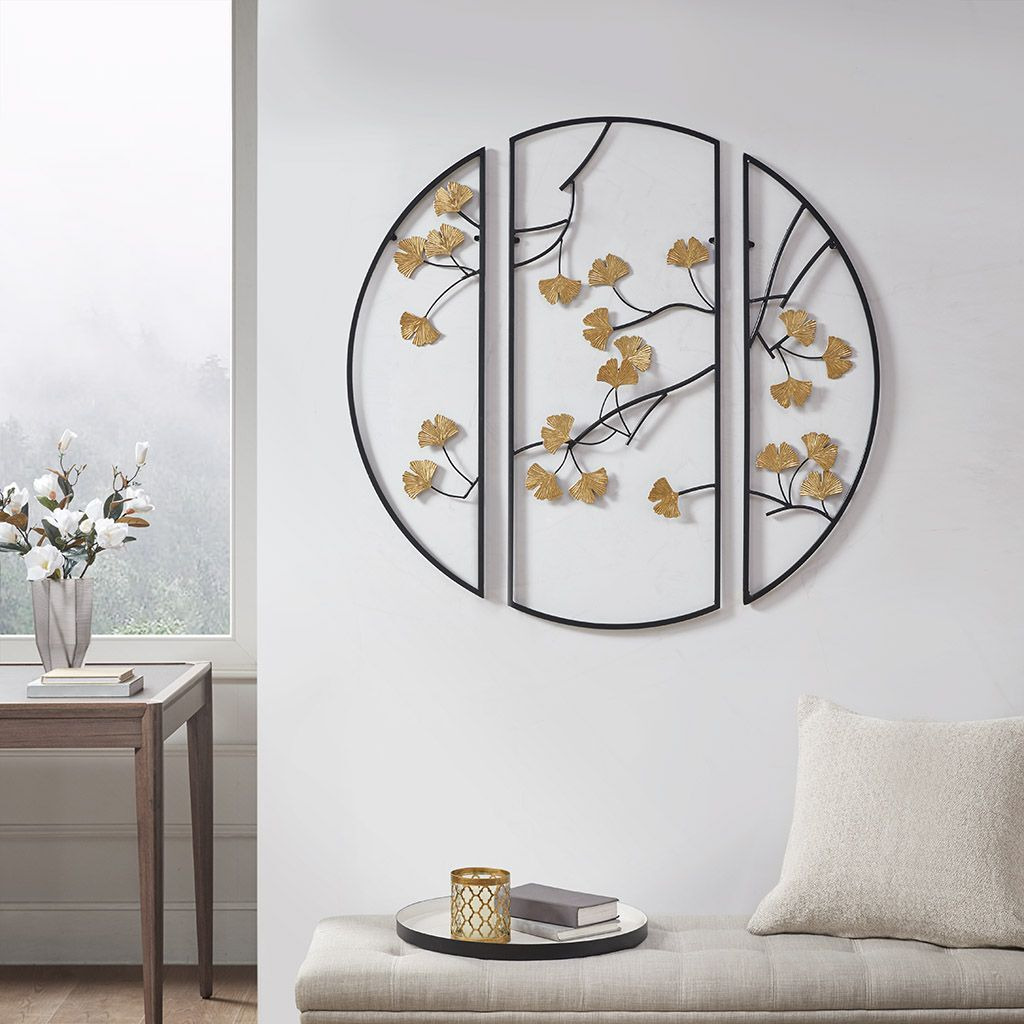 golden gingko Leaves 3-piece Metal Wall Decor Set(D0102H5SZ8X)
