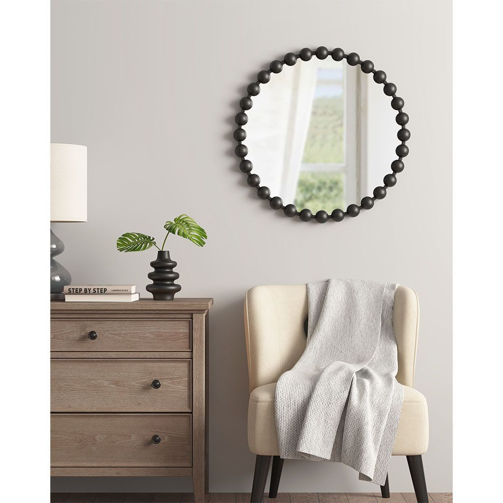 Marlowe Beaded Round Wall Mirror 27D(D0102HR7YUT)