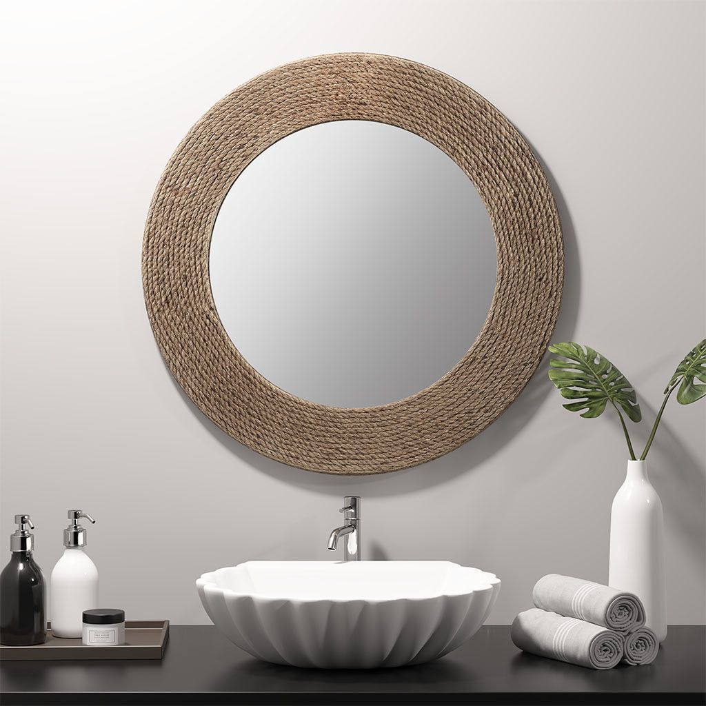 cove Natural Jute Rope Round Wall Mirror 26(D0102HR7Y4T)