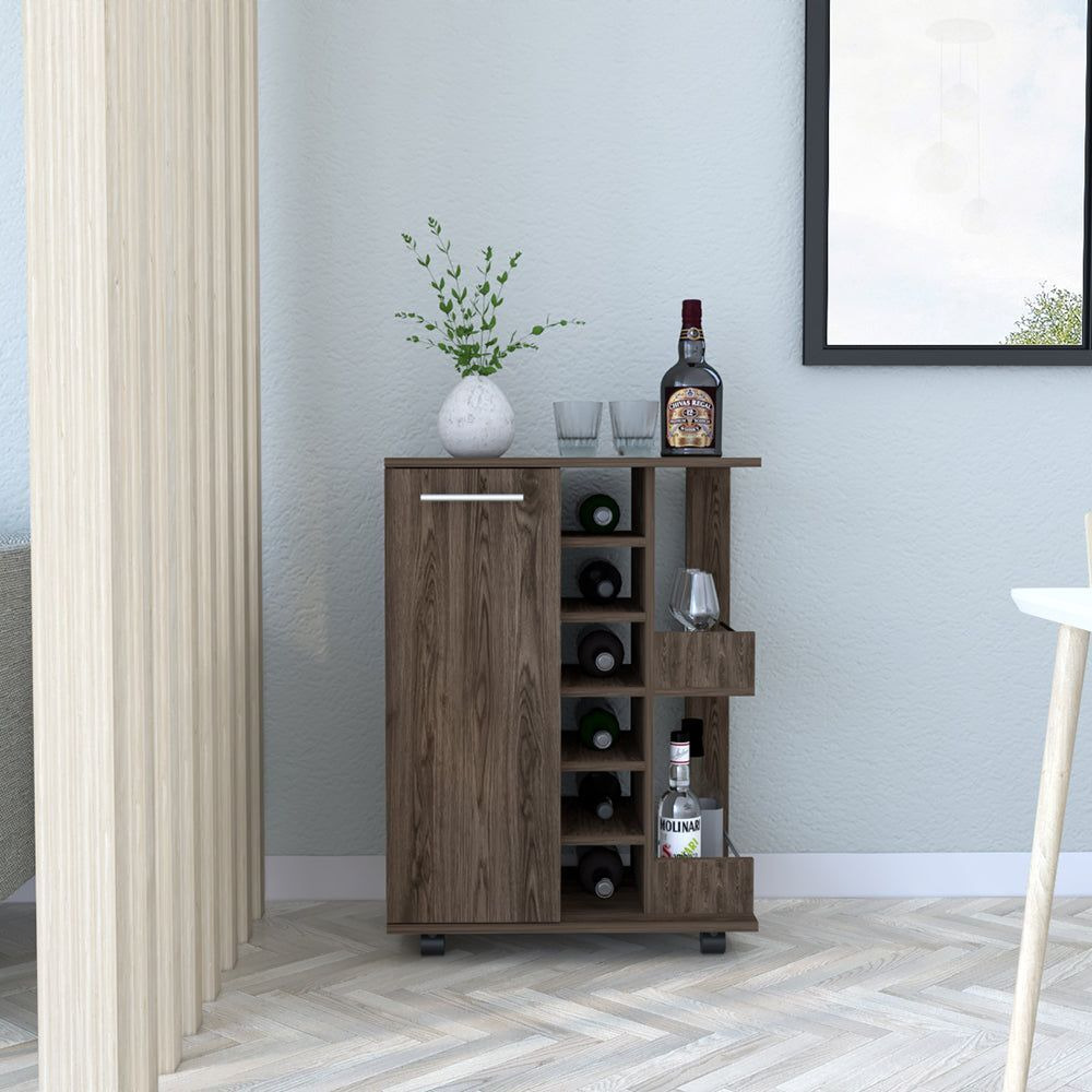 Bar cart Wells, Four casters, Dark Walnut Finish(D0102HgEDM7)