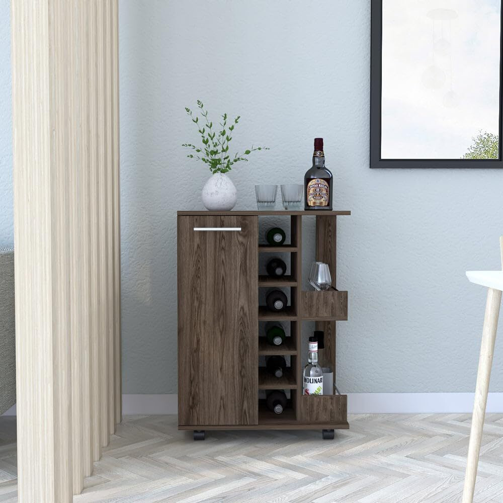 Bar cart Wells, Four casters, Dark Walnut Finish(D0102HgEDM7)