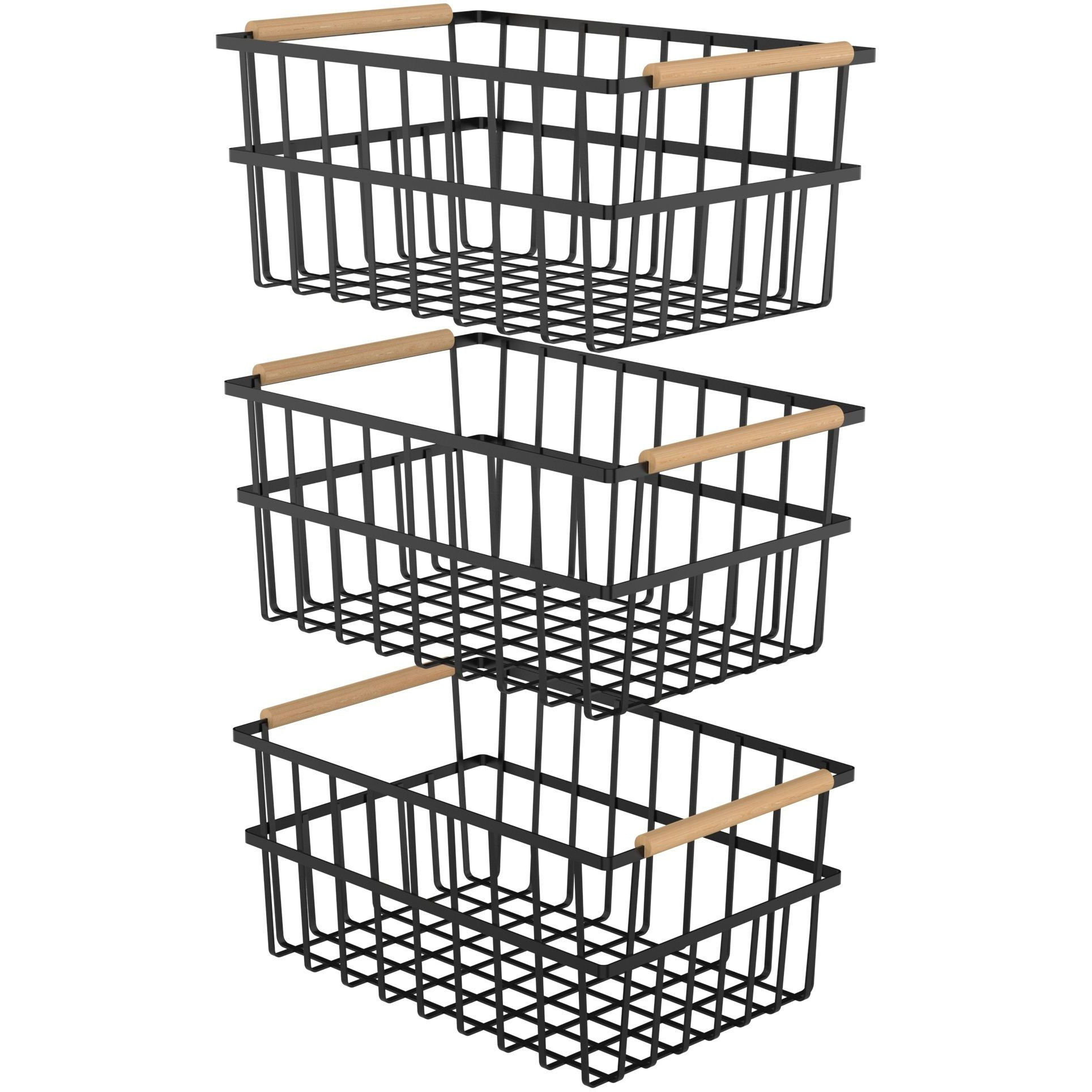 Oceanstar Metal Wire Organizer Bin Basket with Handles  Set of 3  Black(D0102H7LD6X)