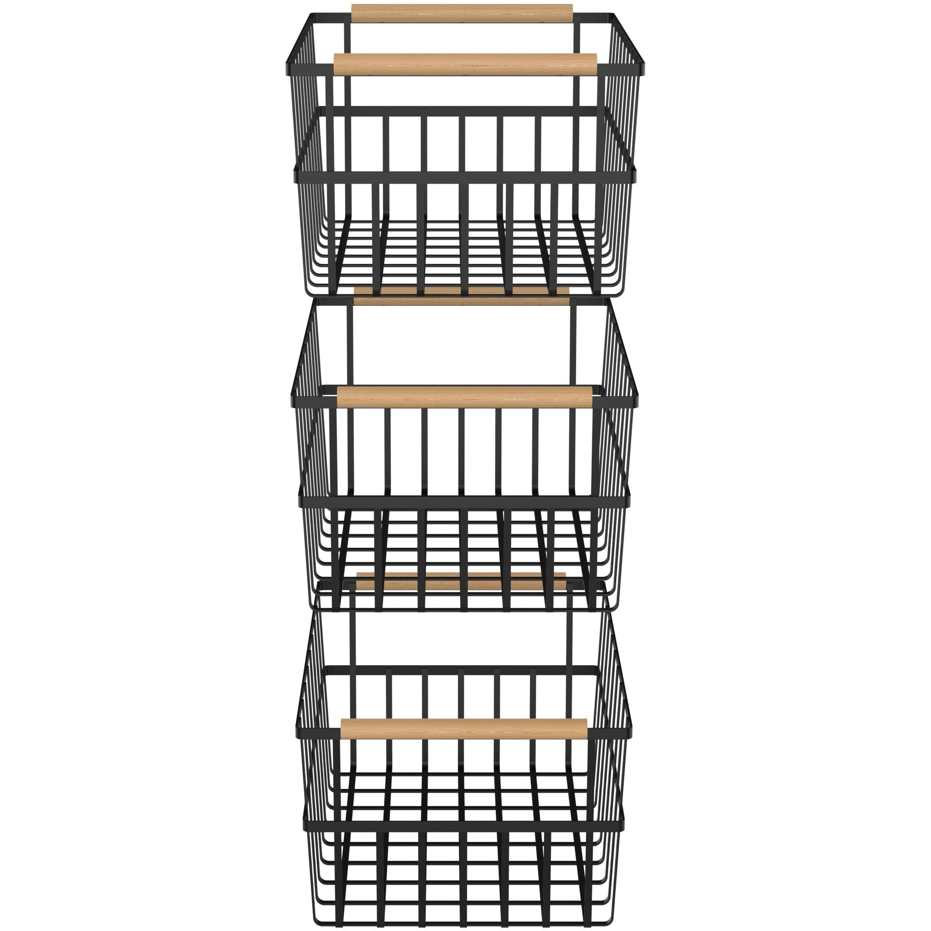 Oceanstar Metal Wire Organizer Bin Basket with Handles  Set of 3  Black(D0102H7LD6X)