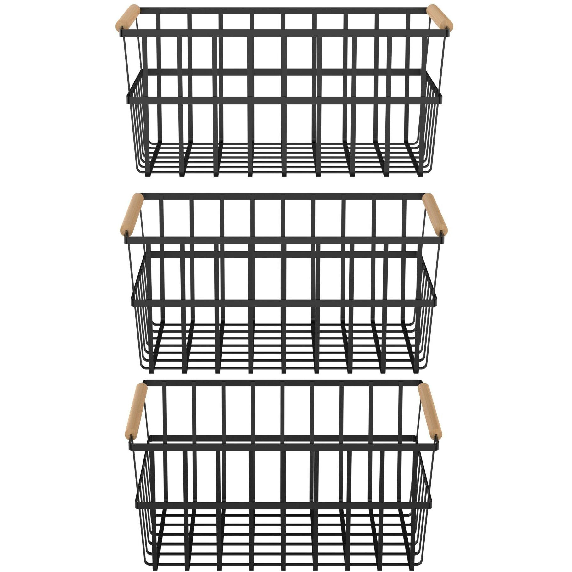 Oceanstar Metal Wire Organizer Bin Basket with Handles  Set of 3  Black(D0102H7LD6X)