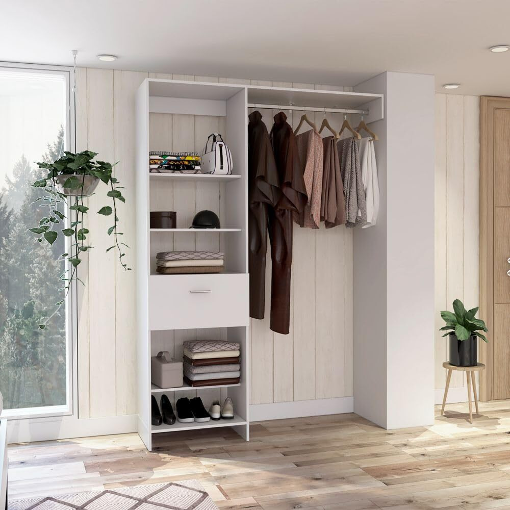 150 closet System British, One Drawer, Three Metal Rods, White Finish(D0102HgE1Ag)