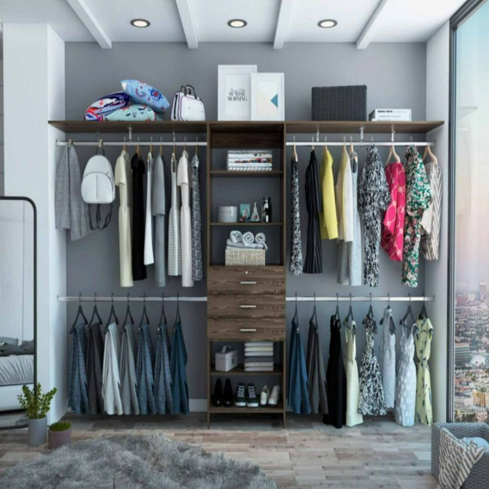 closet System Pittsburg, Four Hanging Rods, Dark Walnut Finish(D0102HgED77)
