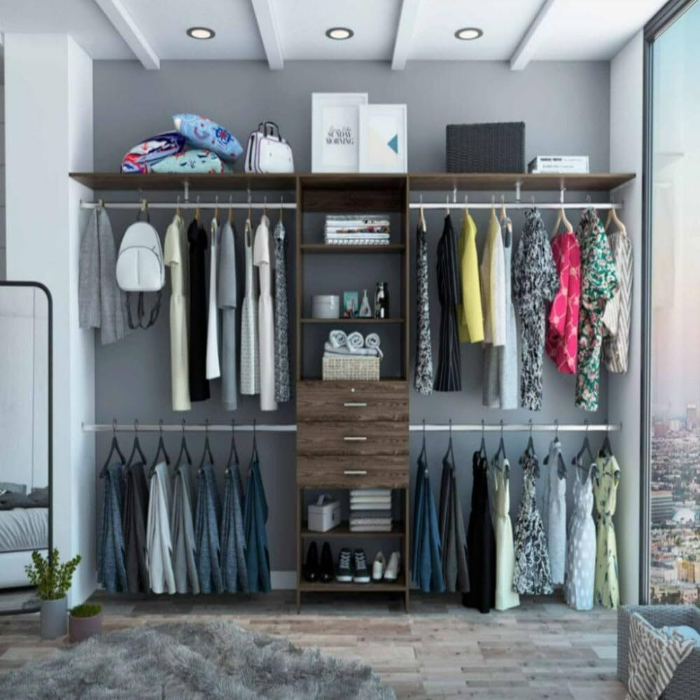 closet System Pittsburg, Four Hanging Rods, Dark Walnut Finish(D0102HgED77)
