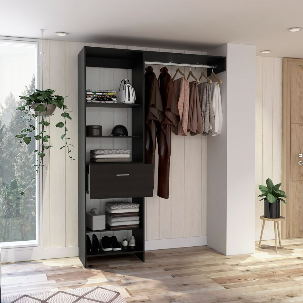 150 closet System British, Metal Rod, One Drawer, Black Wengue Finish(D0102HgE11W)