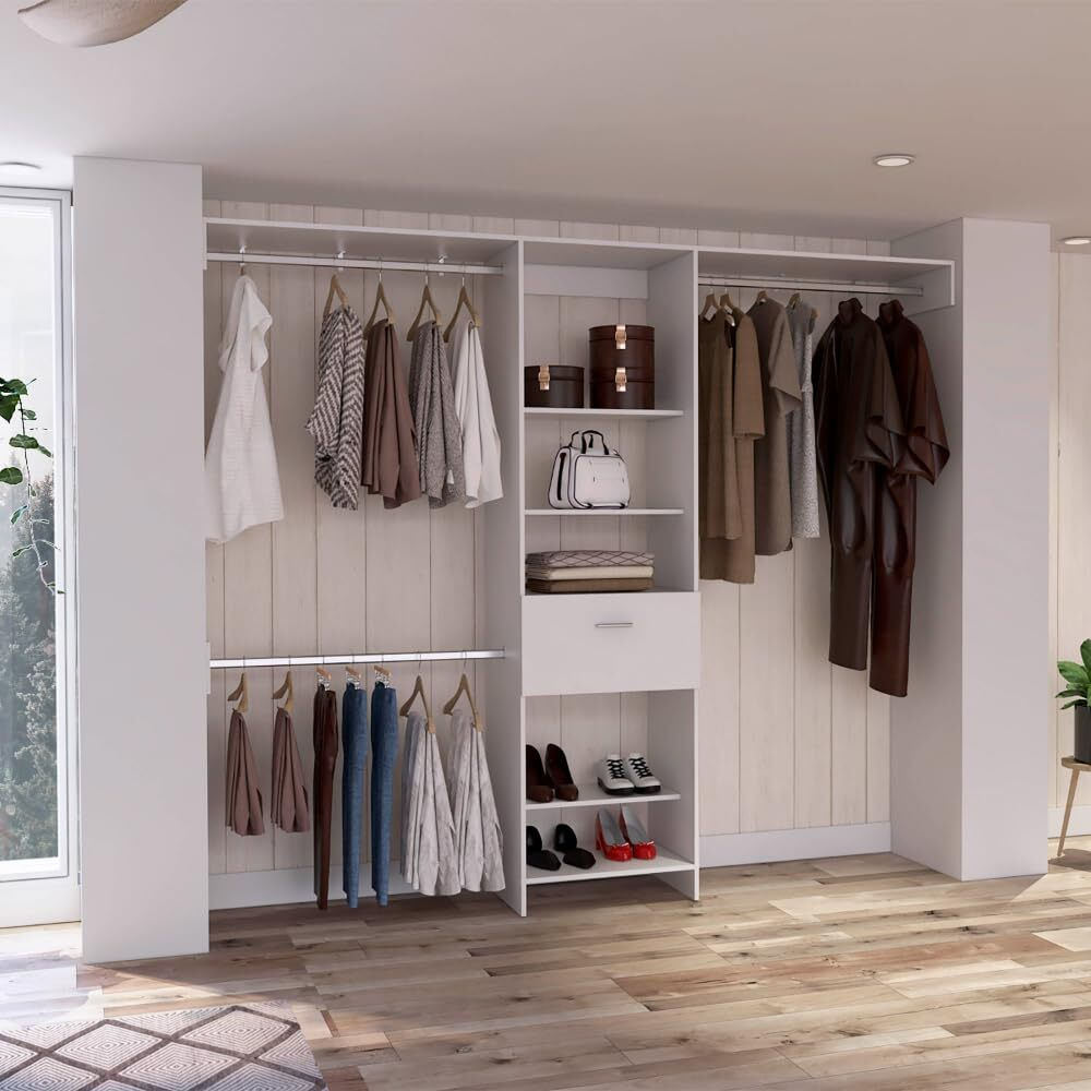 250 closet System British, One Drawer, Three Metal Rods, White Finish(D0102HgE1NY)
