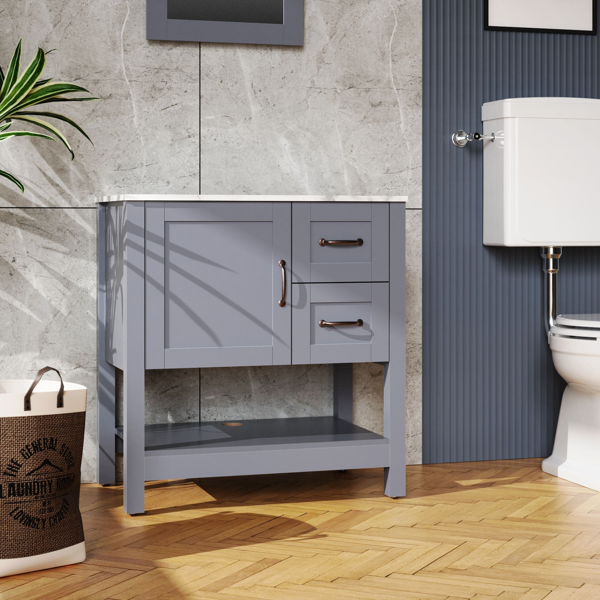 30in gray Bathroom Vanity w Mirror and Top Only(D0102H7VYSP)