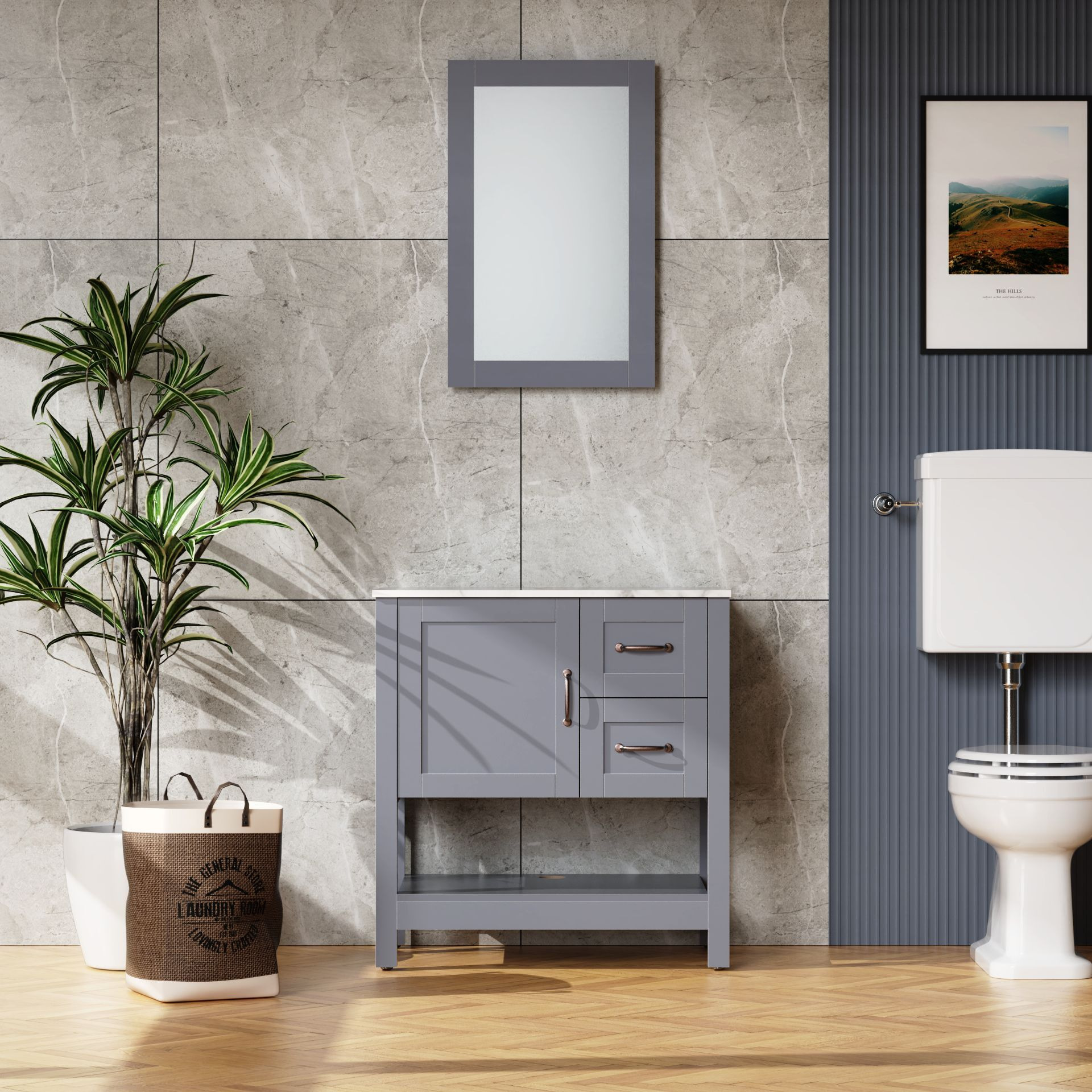 30in gray Bathroom Vanity w Mirror and Top Only(D0102H7VYSP)