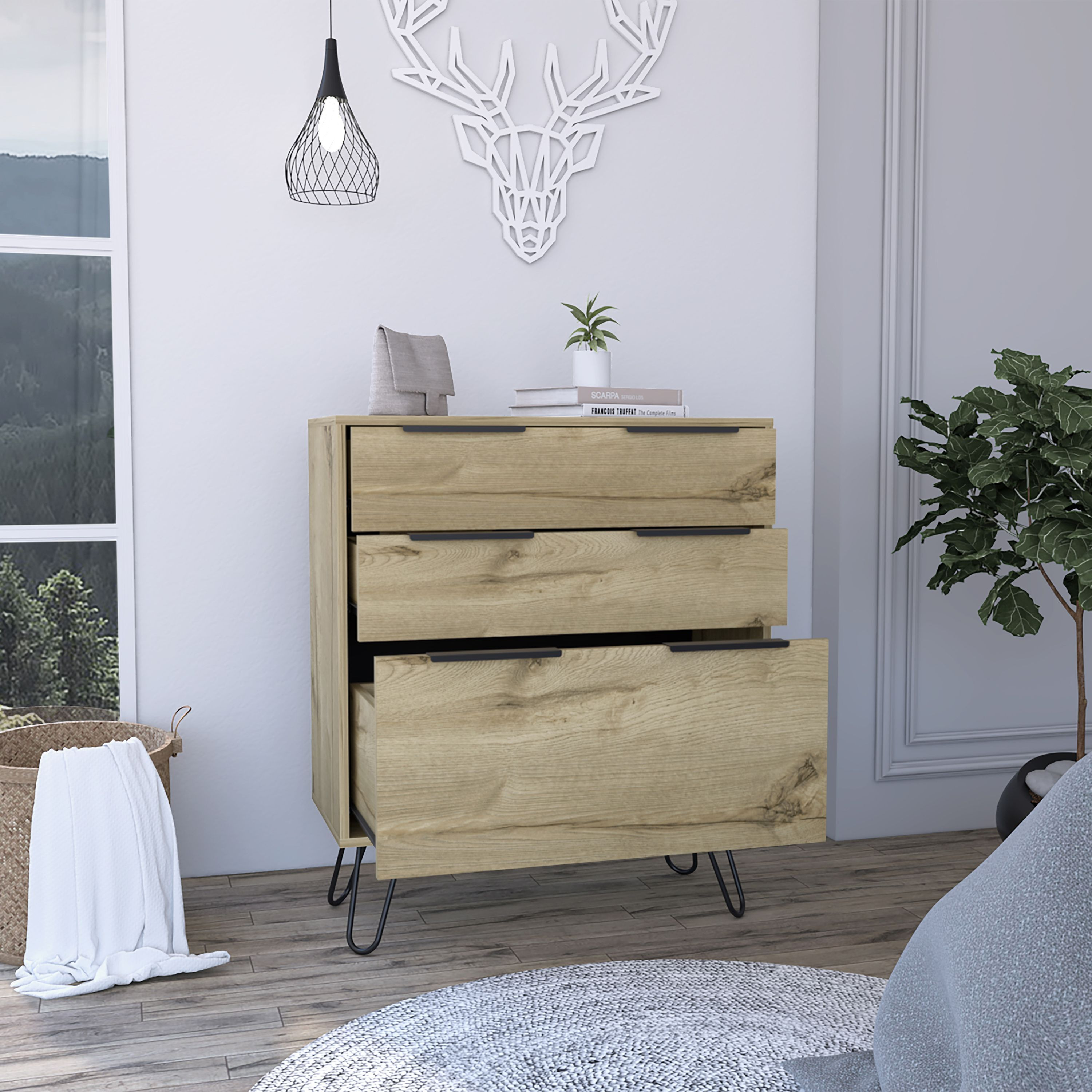 Kirsage 3-Drawer Dresser Light Oak(D0102H76XU6)