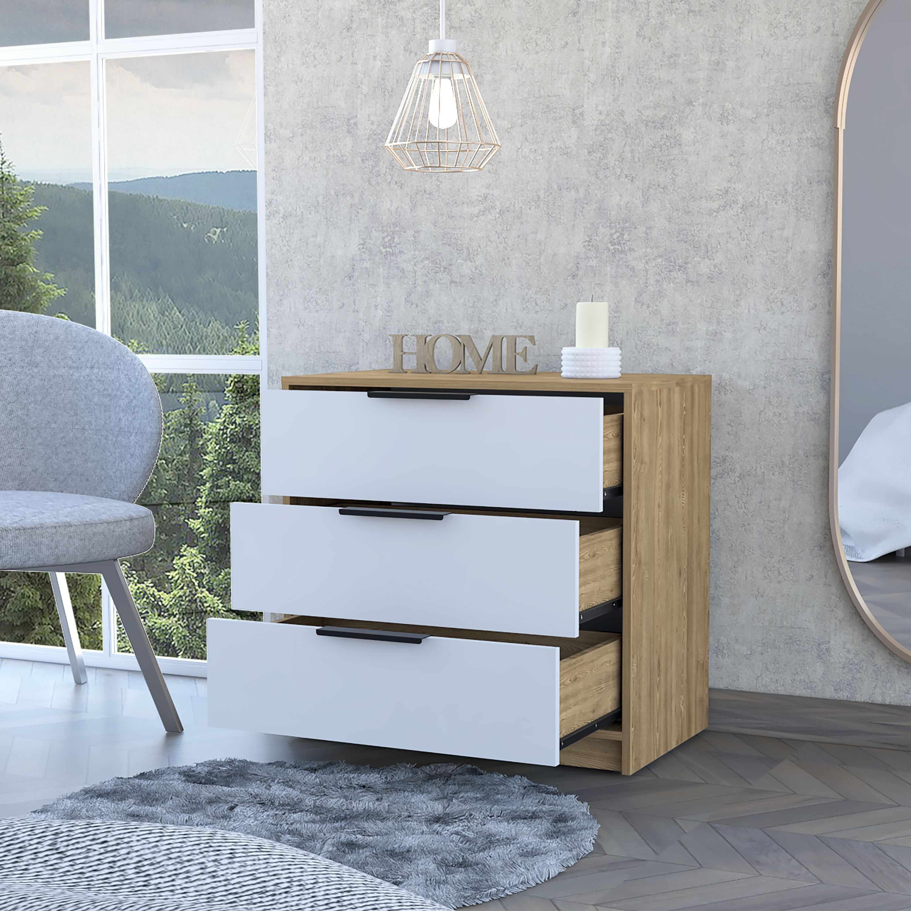 cannon 3-Drawer Dresser White and Light Oak(D0102H767HP)
