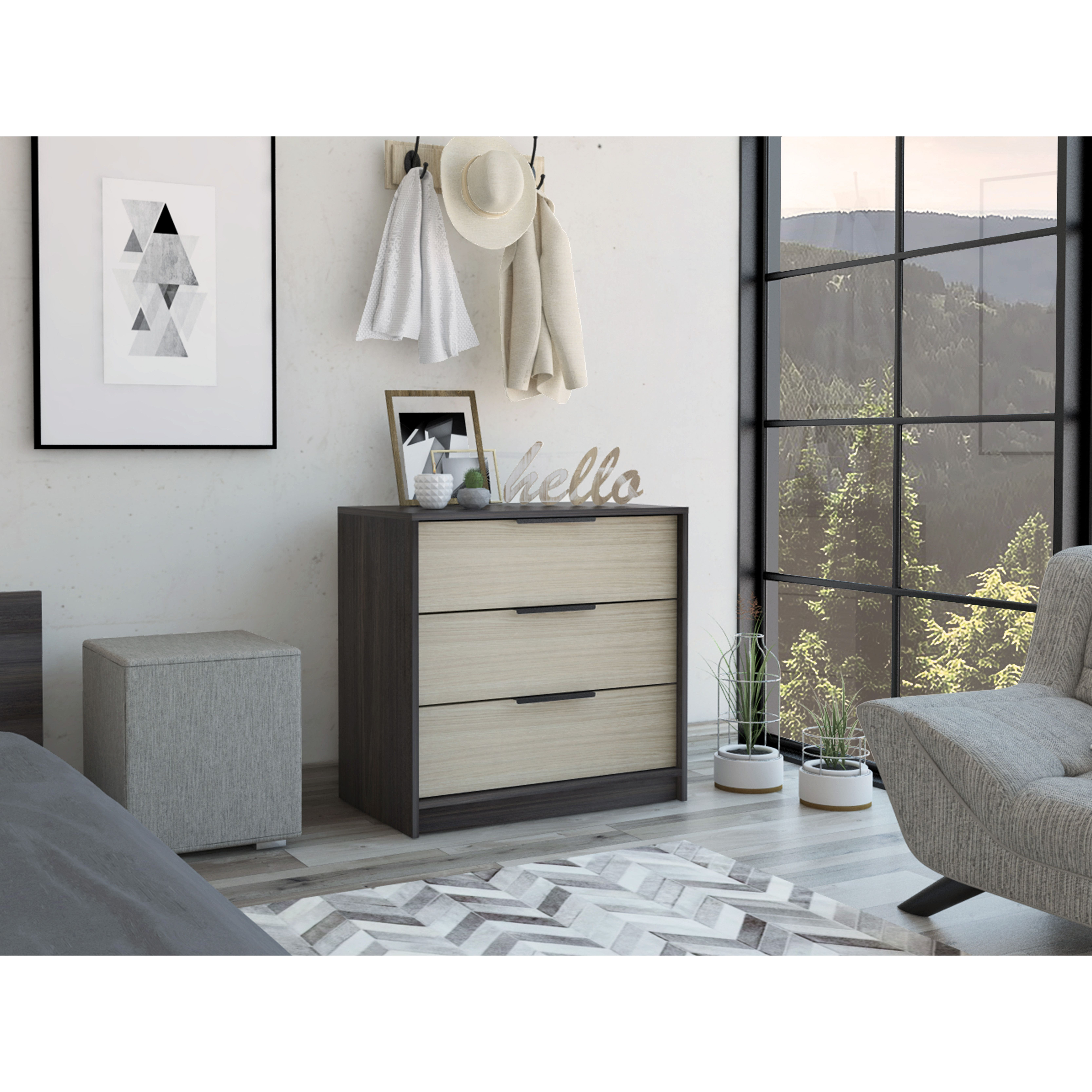 cannon 3-Drawer Rectangle Dresser Black Wengue and Light Oak(D0102H76XTJ)