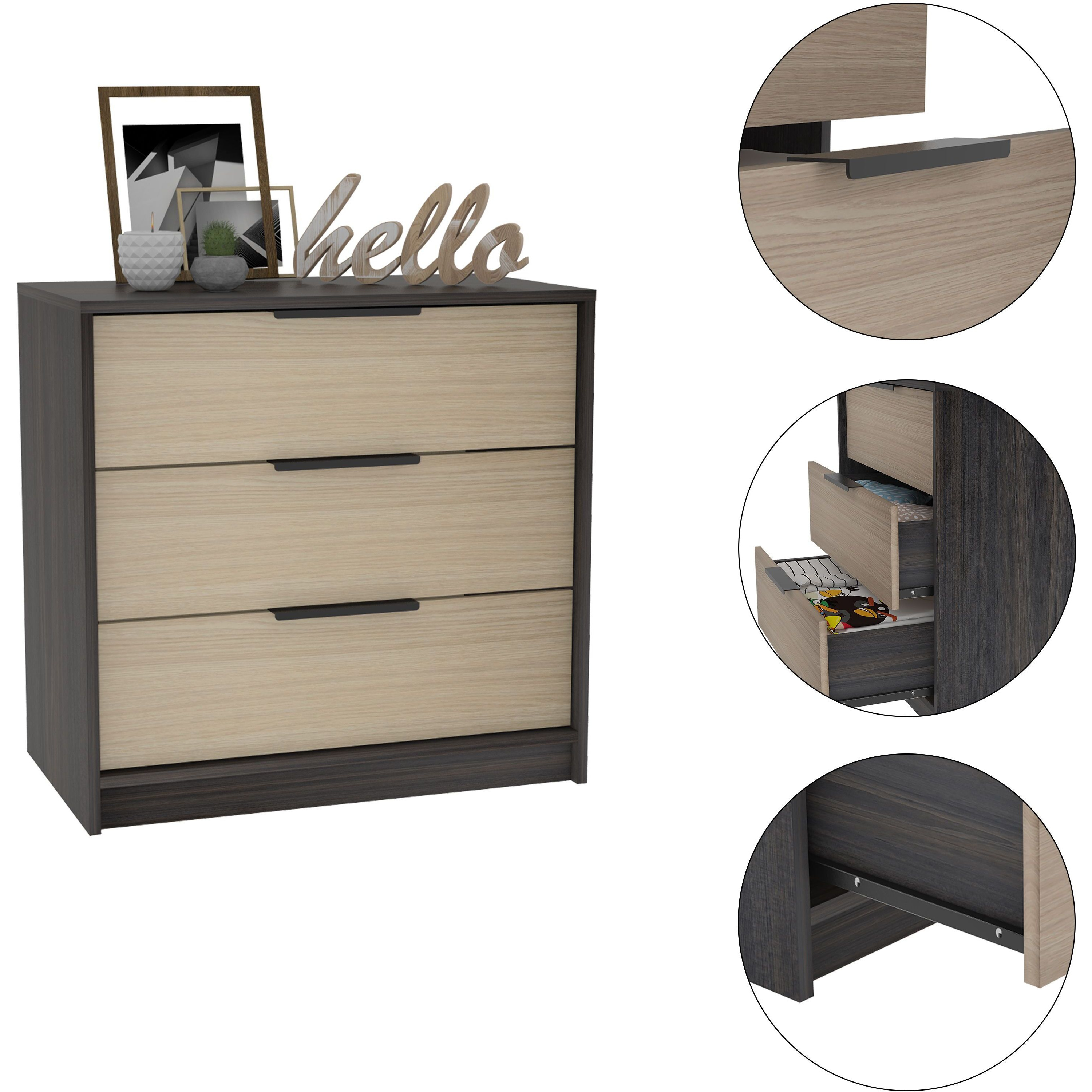 cannon 3-Drawer Rectangle Dresser Black Wengue and Light Oak(D0102H76XTJ)