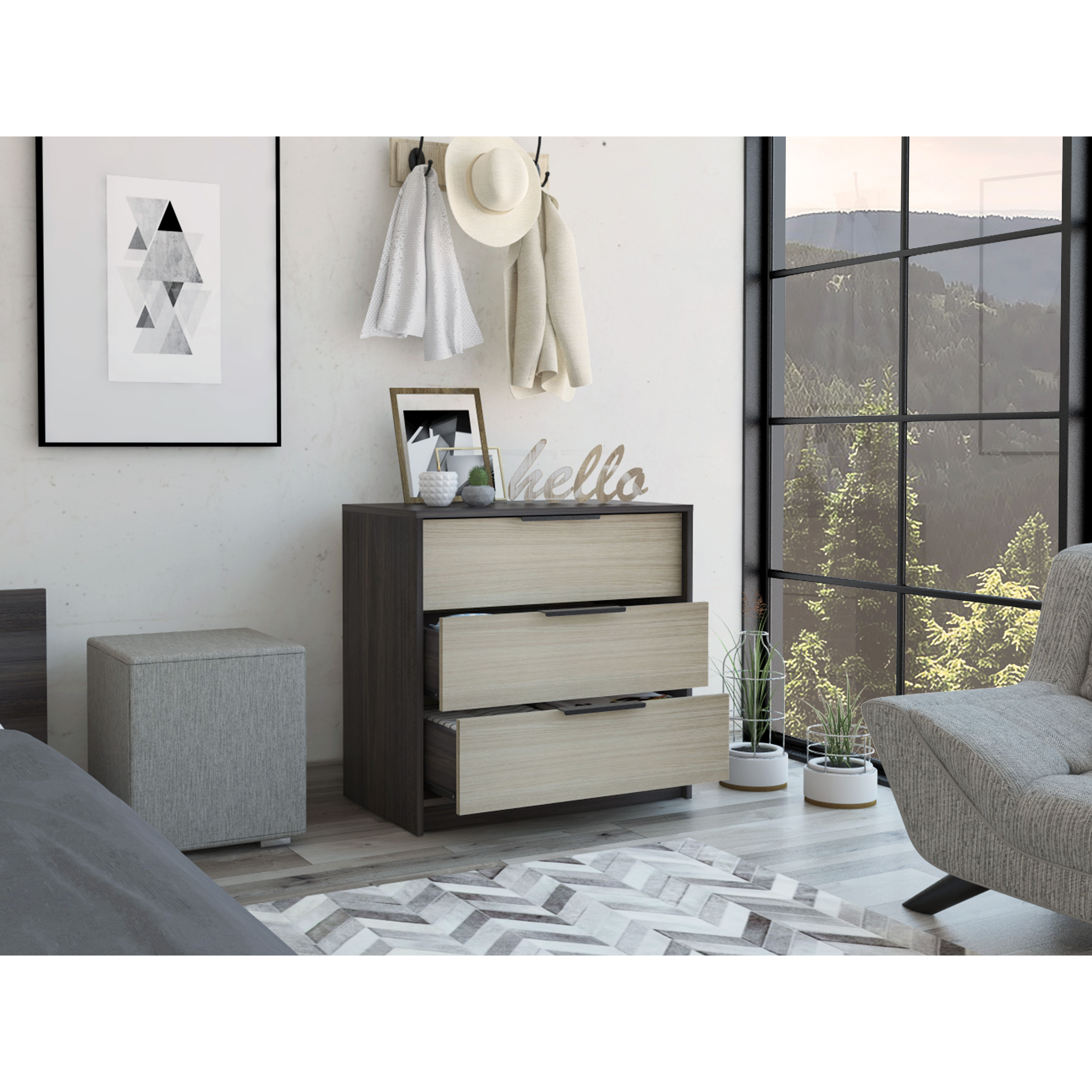 cannon 3-Drawer Rectangle Dresser Black Wengue and Light Oak(D0102H76XTJ)