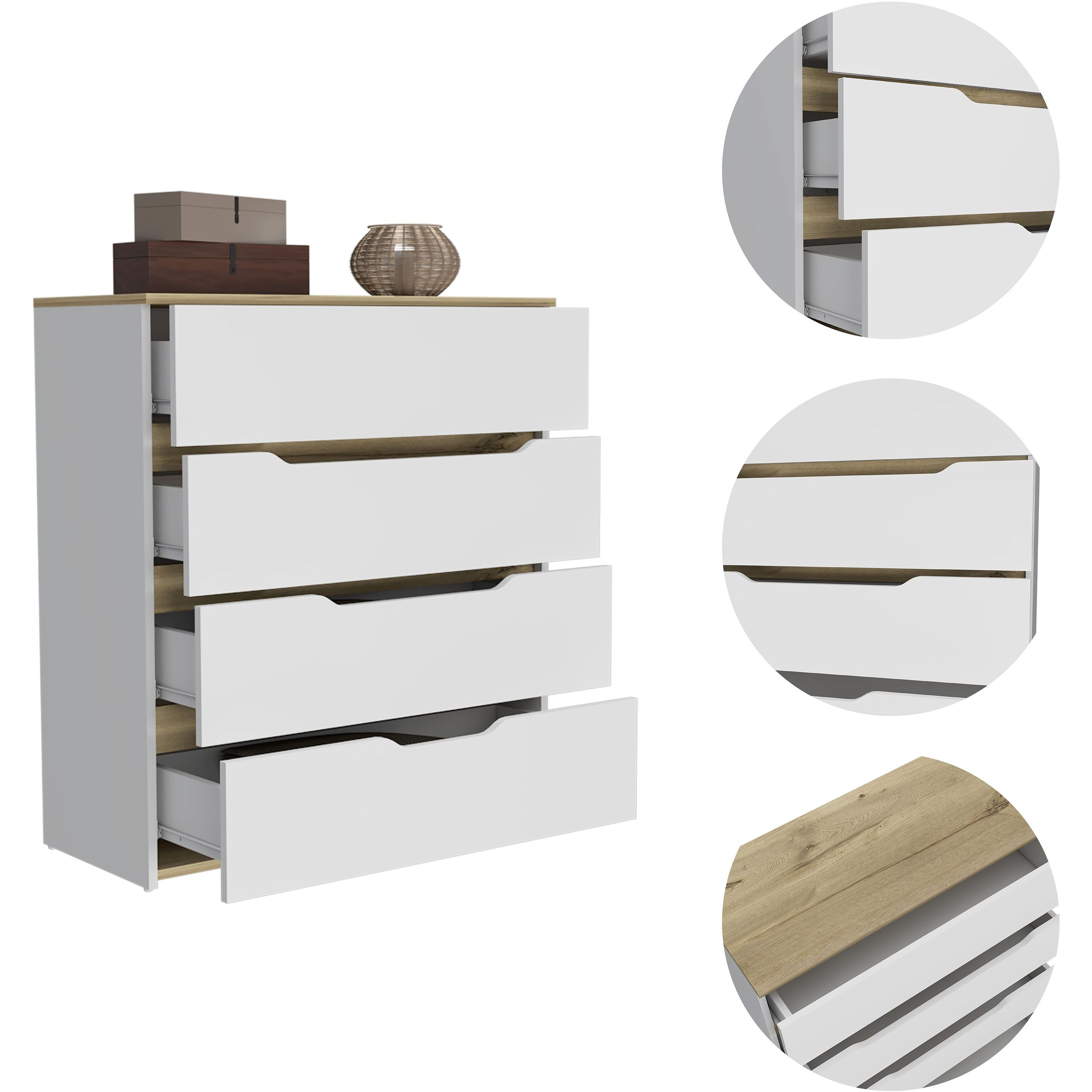 Lynbrook 4-Drawer Dresser White and Light Oak(D0102H76HT2)