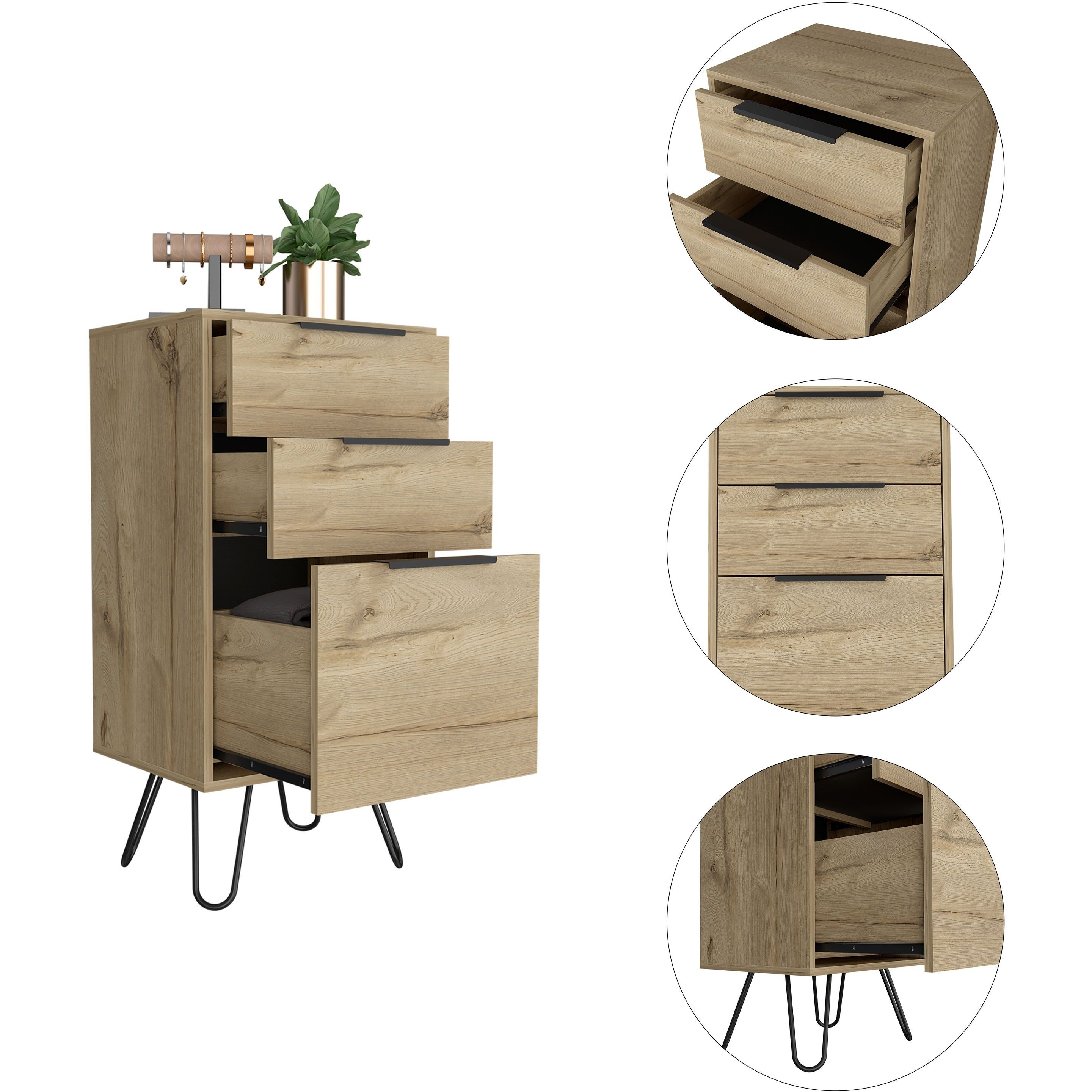Meriden 3-Drawer Rectangle Dresser Light Oak(D0102H76XPX)