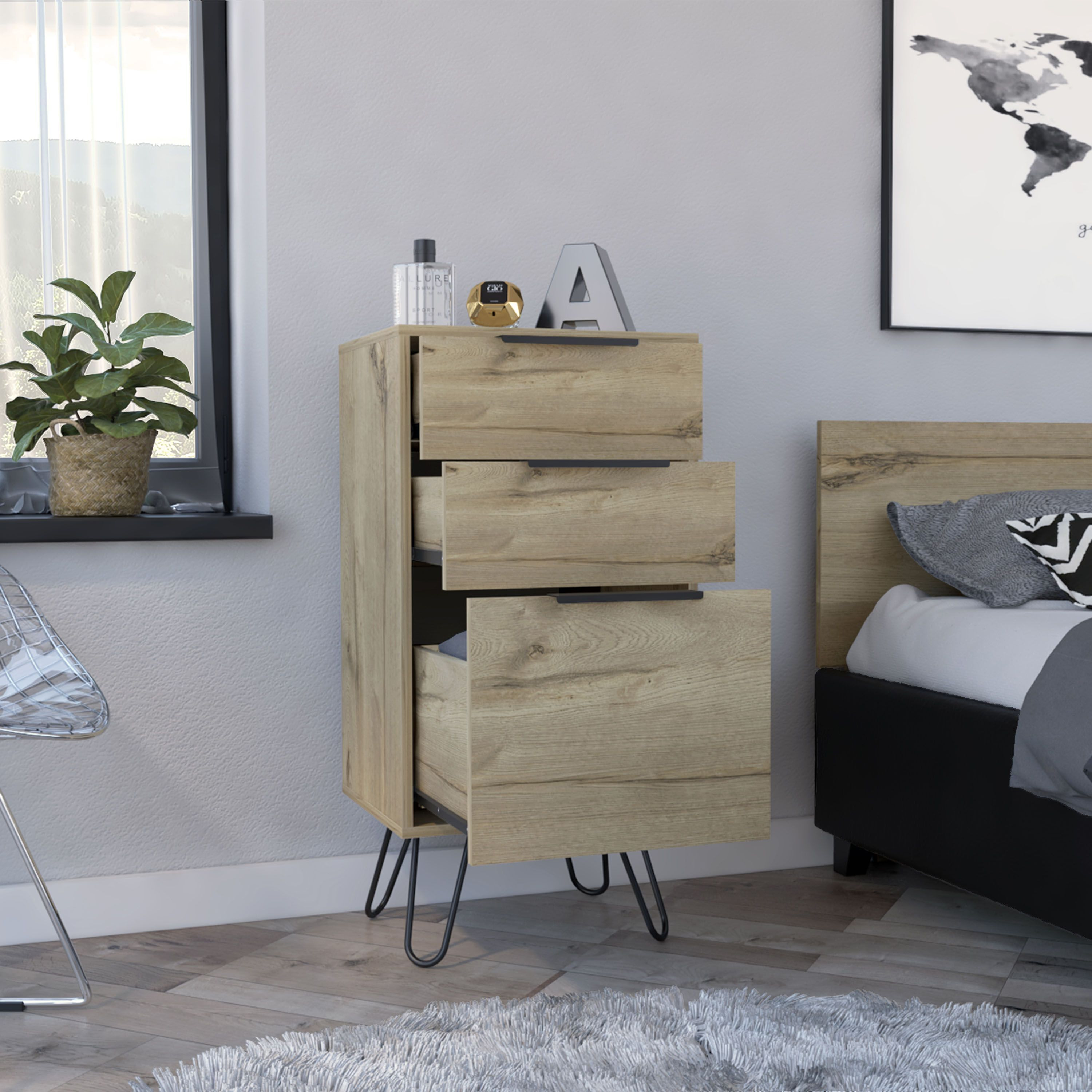 Meriden 3-Drawer Rectangle Dresser Light Oak(D0102H76XPX)