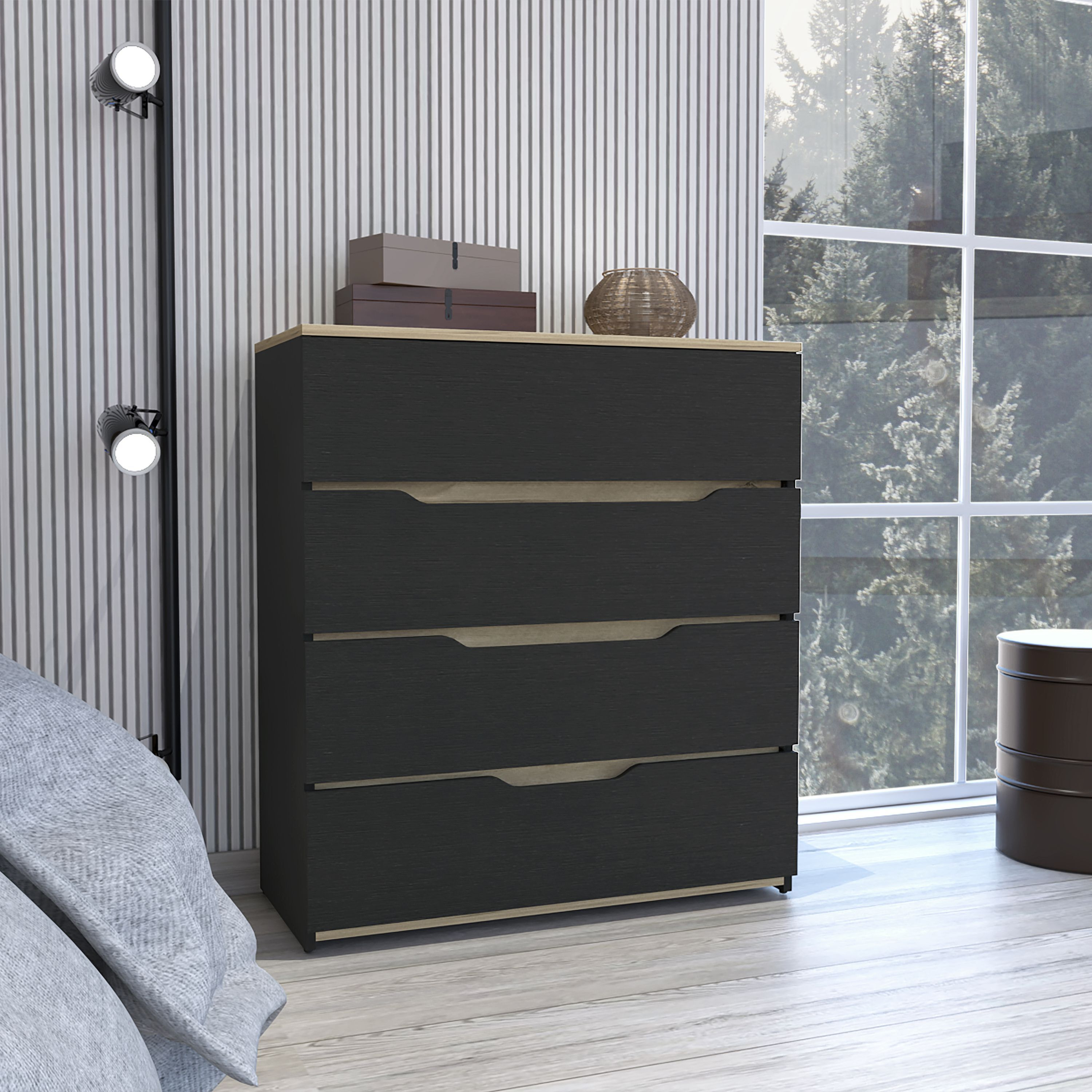Lynbrook 4-Drawer Dresser Black Wengue and Light Oak(D0102H76XEJ)