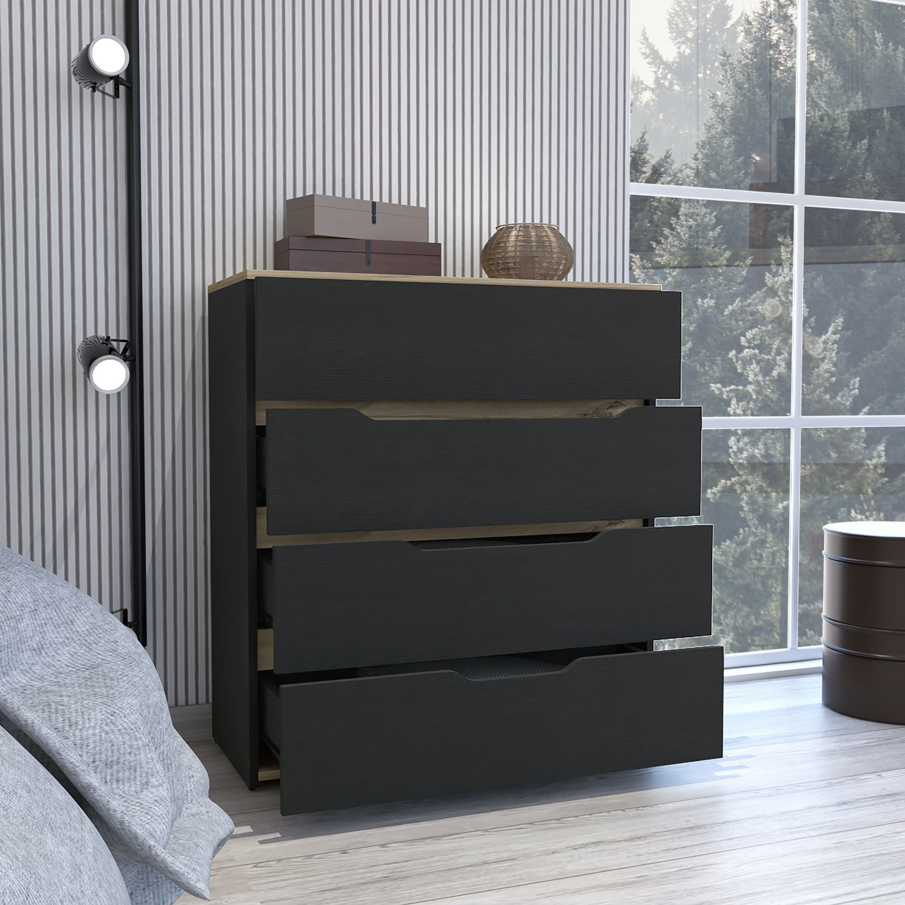 Lynbrook 4-Drawer Dresser Black Wengue and Light Oak(D0102H76XEJ)